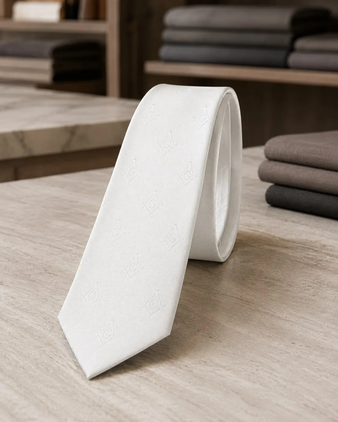 Gravata off-white com o símbolo da maçonaria tecido na trama