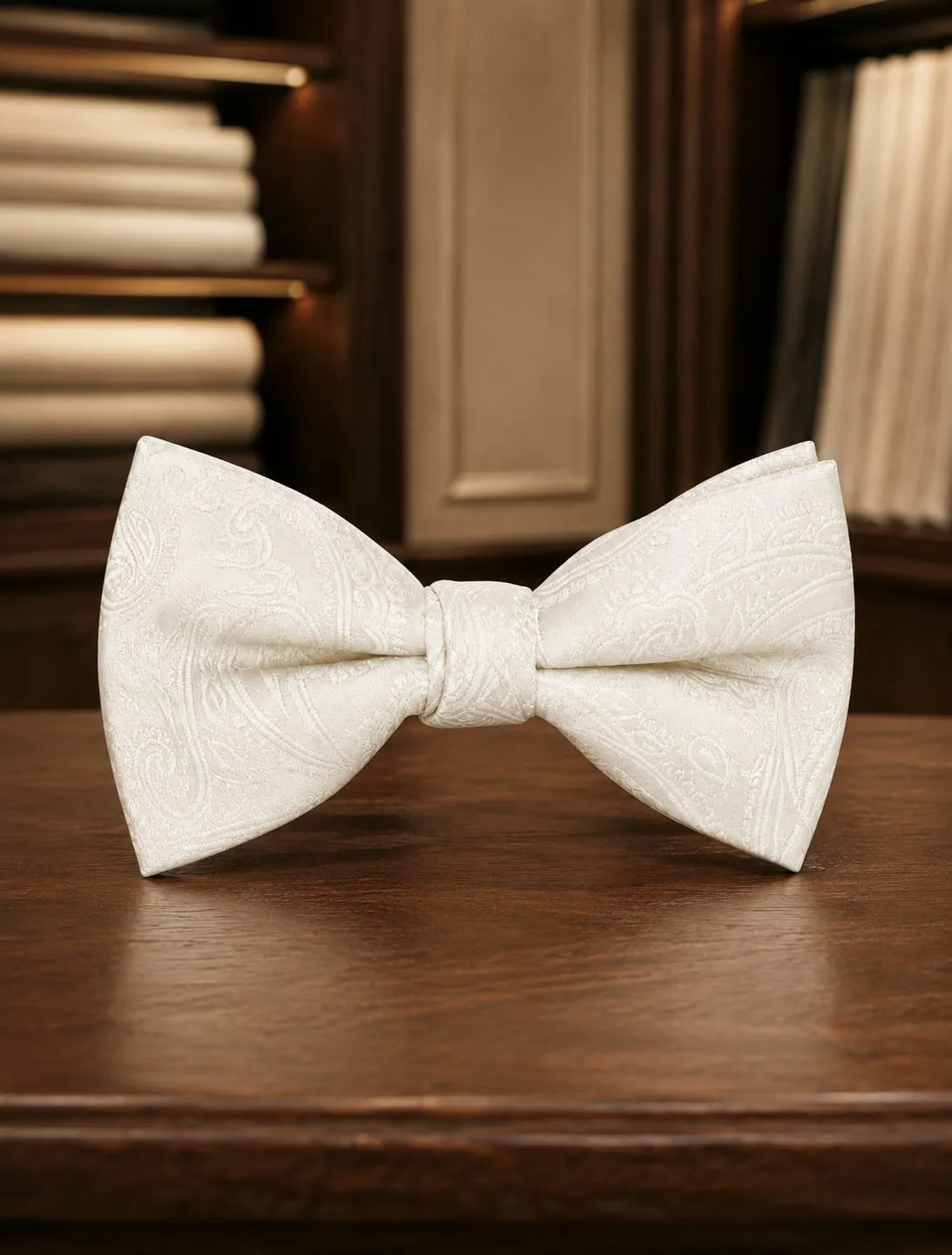Gravata borboleta off-white com textura em relevo