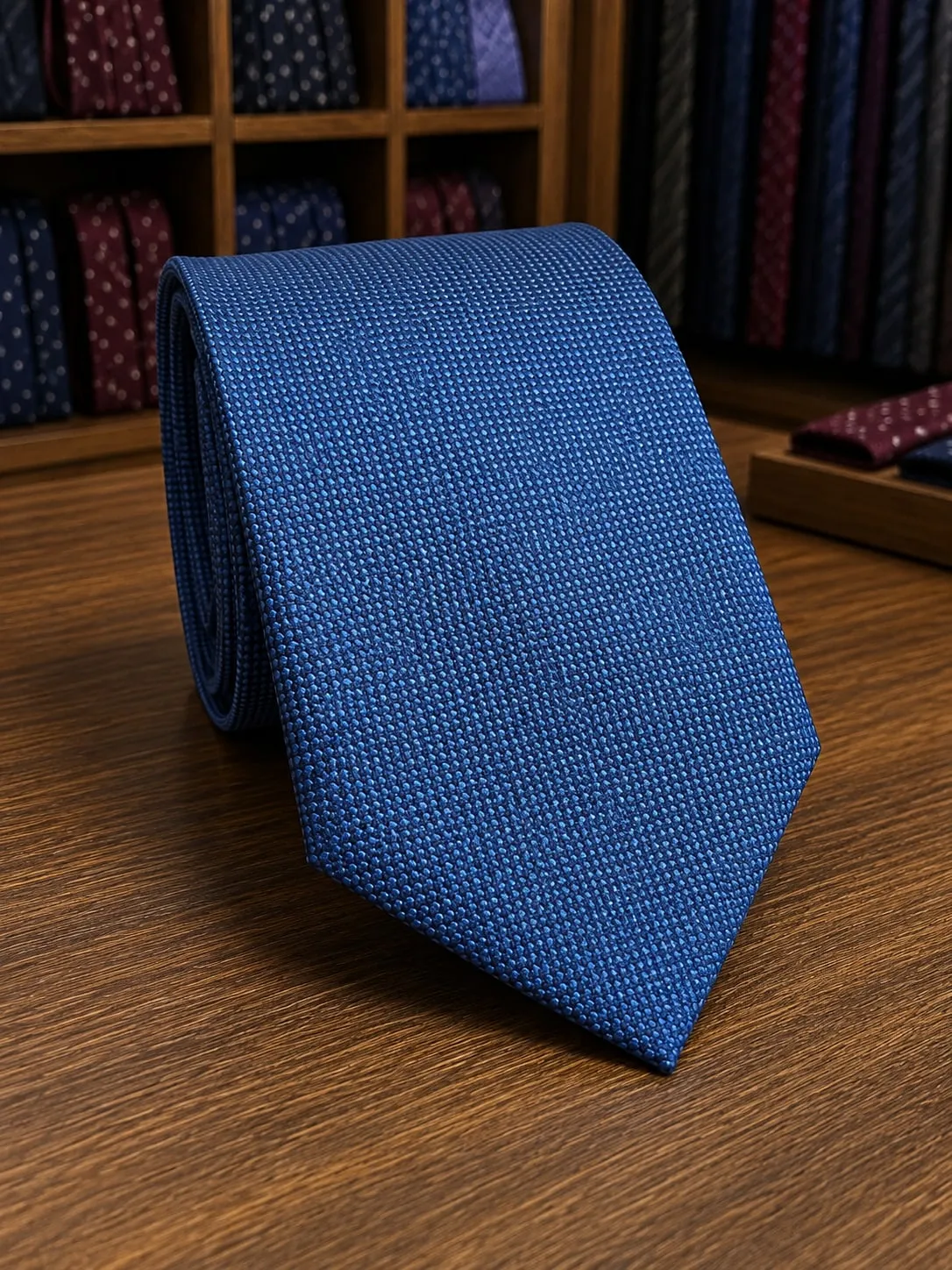Gravata clássica azul-royal de trama fechada